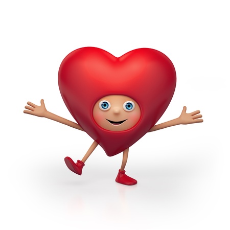 happy dancing red heart cartoon isolated on white backgroundの写真素材