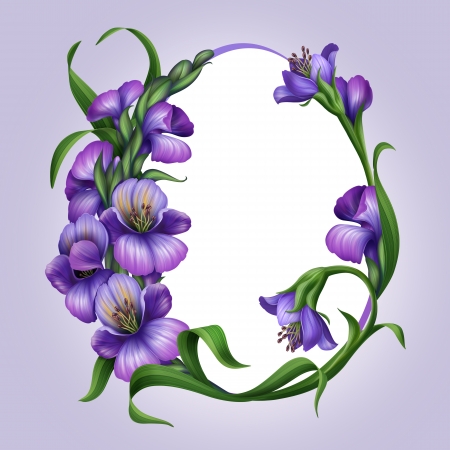 Easter egg shaped frame with beautiful lilac spring flowersの写真素材