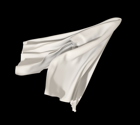 flying abstract white cloth isolated on black backgroundの写真素材
