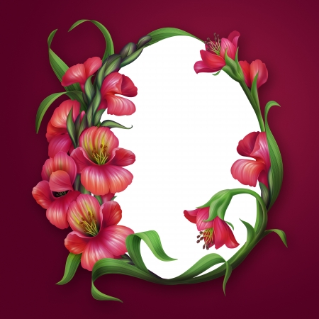 oval egg shaped frame with beautiful red flowersの写真素材
