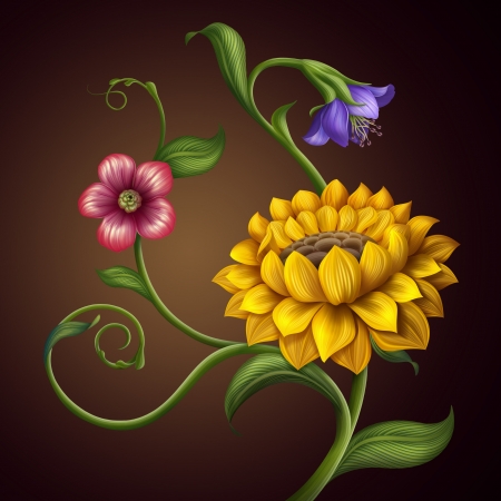Flowers background with sunflower pattern detail の写真素材