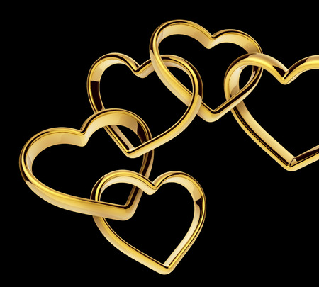 3d golden hearts connected together, linked chain, love symbolの写真素材