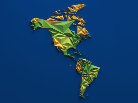3d abstract colorful faceted map, global geographic background, America continentの写真素材