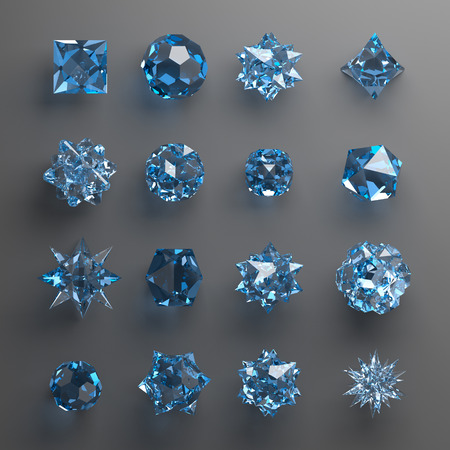3d abstract geometrical shapes, blue glass beads, crystals, gems and jewelsの写真素材
