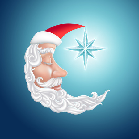 sleeping half moon face, bearded old man, Saint Nicholas illustrationの写真素材