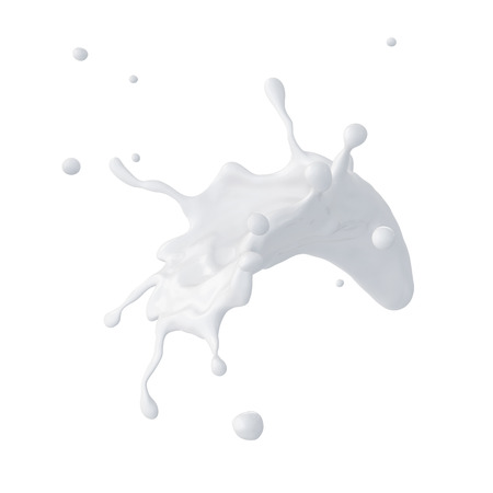 3d abstract liquid milk splash, paint splashing, isolated on whiteの写真素材