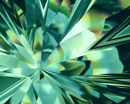 3d abstract emerald green crystal background, faceted glassの写真素材
