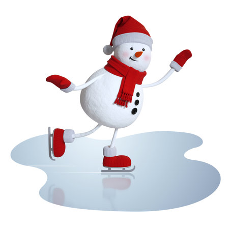 3d snowman figure skating, winter sports clipartの写真素材