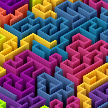 3d render, 3d illustration, abstract geometric background, colorful labyrinthの写真素材
