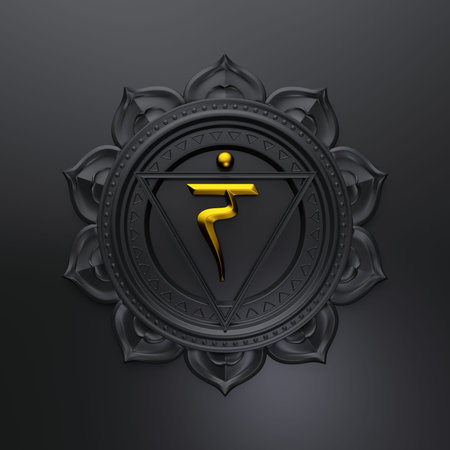 3d render, 3d illustration, abstract chakra symbol, modern digital illustration, sacred geometrical mandala designの写真素材