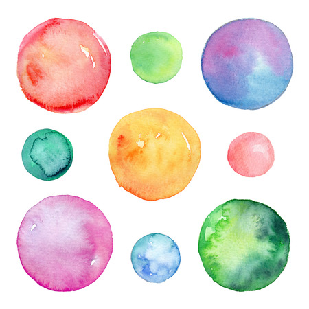 abstract watercolor circles, mixed pastel colors, hand painted round design elements, clip art setの写真素材