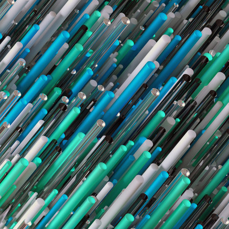 3d render, digital illustration, abstract background, white blue black metal glass sticks, rods,...