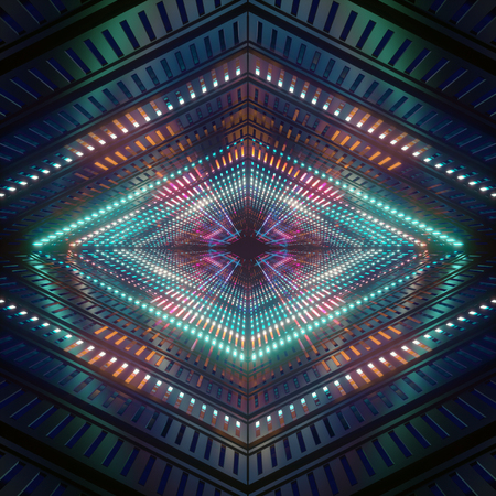 3d render, neon lights, blue tunnel, abstract geometric backgroundの写真素材