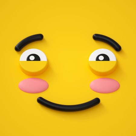3d render, abstract emotional face icon, shy character illustration, cute cartoon monster, emoji, emoticon, toyの写真素材