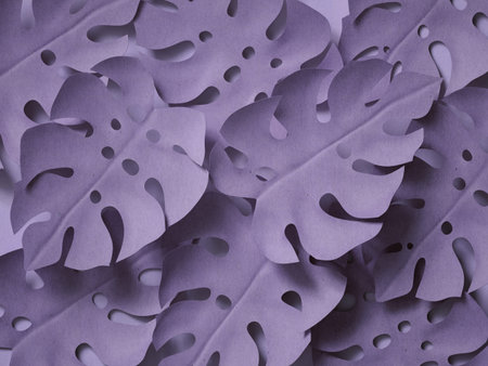 3d render, digital illustration, paper jungle leaves, floral decor, botanical background, tropical nature, pastel colorsの写真素材