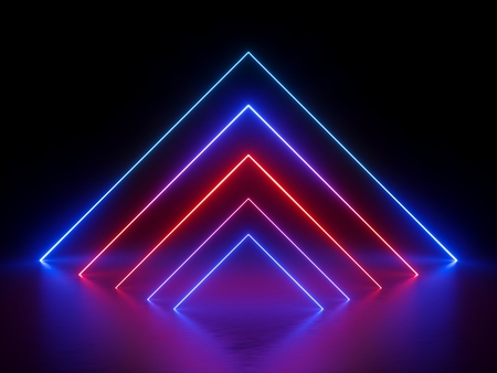 3d render, glowing lines, neon lights, abstract background, virtual reality, square corner, arch, ultraviolet, infrared, spectrum vibrant colors, laser showの写真素材