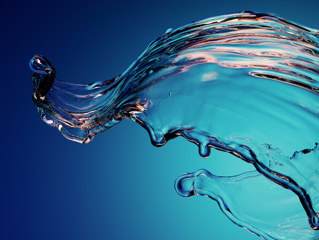 3d render, clear splash, water wave, curvy jet, wavy liquid, highlight reflection, digital illustration, curvy line, blue backgroundの写真素材