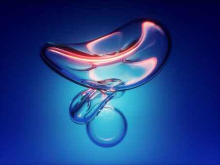 3d render, abstract blue background, water drop, air bubble, twisted glass shape, microbiology,...
