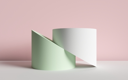 3d render, abstract background, cut cylinders, primitive geometric shapes, pastel color palette, simple mockup, minimal design elementsの写真素材