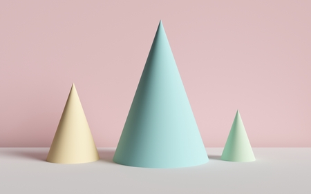 3d render, abstract background, cones, primitive geometric shapes, pastel color palette, simple mockup, minimal design elementsの写真素材