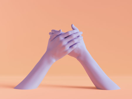 3d render, female hands isolated, minimal fashion background, mannequin body parts, holding, blank...