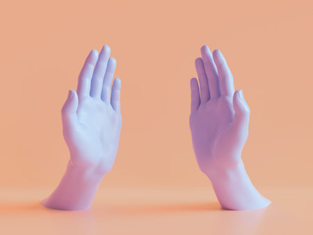 3d render, female hands isolated, open palms, jewelry shop display, minimal fashion background,...