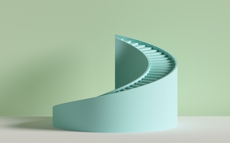 3d render, spiral stairs, steps, cylinder, abstract background in pastel colors, minimal sceneの写真素材