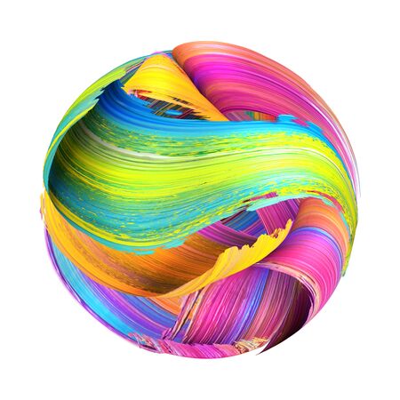 3d render, round shape made of abstract brush strokes, paint splash, splatter, colorful curl, artistic spiral, vivid ribbonの写真素材
