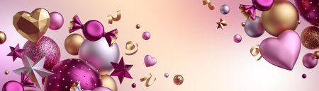 3d render. Valentine's day background, blank mockup, card template. Festive decor. Copy space. Wide...