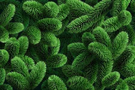 3d render, spruce background with evergreen coniferous branches, pine twigs. Christmas fir tree...