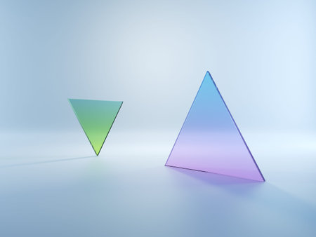 3d render, abstract simple geometrical shapes isolated on white background. Flat triangular glass...