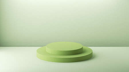 3d render, abstract green background with empty round stage. Minimal showcase scene for product presentationの写真素材