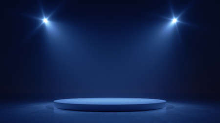 Abstract modern minimal blue design illuminated with a bright spotlight.の写真素材