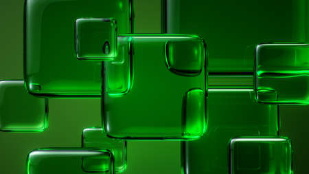 3d render, abstract green background with glass square tilesの写真素材