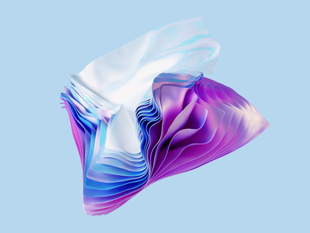 3d render, abstract modern minimal background with violet pink blue textile layers, fashion wallpaper with falling fabricの写真素材