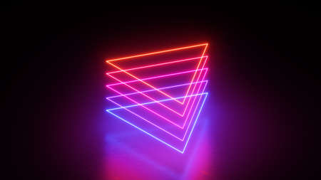 3d render, abstract geometric background with neon triangles, red pink violet glowing linesの写真素材