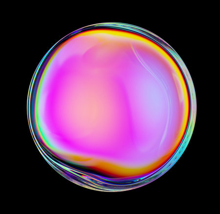 3d render, abstract colorful glass ball or iridescent soap bubble isolated on black background