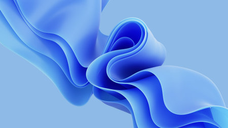3d render, abstract modern blue background, folded ribbons macro, fashion wallpaper with wavy layers...