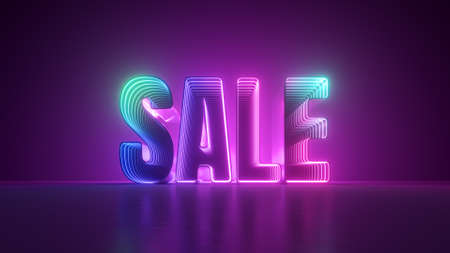 3d render, neon word sale glowing with pink blue light, commercial offer, discount conceptの写真素材