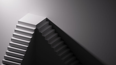 3d render, abstract geometric background with steps and staircase. Empty room architectural concept