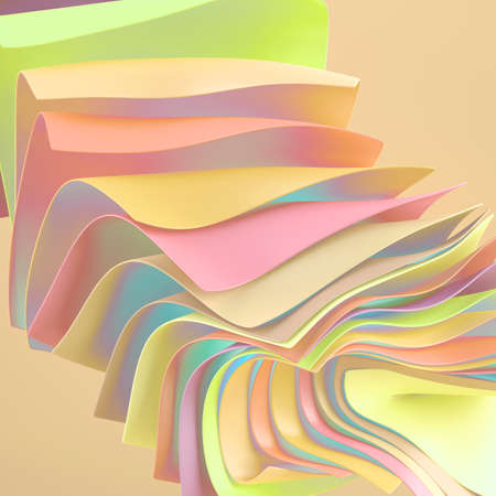 3d render, abstract colorful background with levitating paper paper sheets. Fashion wallpaper. Colorful pastel holographic swatchesの写真素材