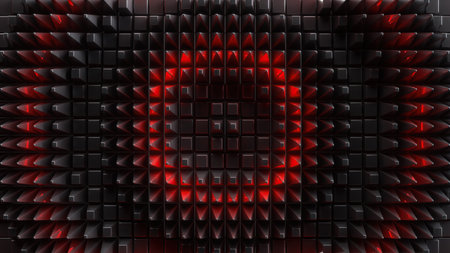 3d render, abstract futuristic background with geometric texture and red light, polygonal matrix, cyber technology wallpaperの写真素材