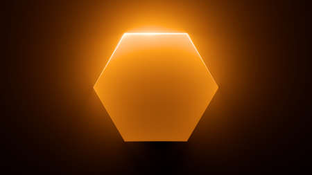 3d render, abstract simple neon background with glowing hexagonal honeycomb shape. blank geometric frameの写真素材