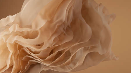 3d render, abstract background with wavy layers of beige drapery, vintage fashion wallpaperの写真素材