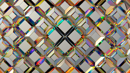 3d rendering, geometrical background, crystallized glass texture. Square prism grid