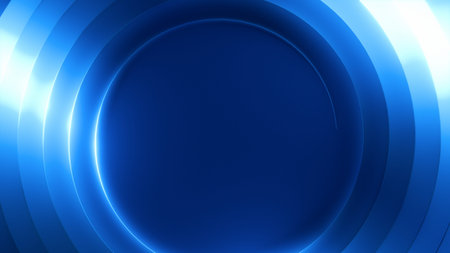 3d render, abstract blue background with round blank copy space and spiral shape