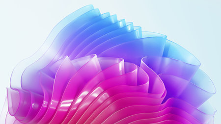 3d rendering, modern minimal wallpaper with wavy pink blue glass layers and folds isolated on white...