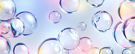 3d render, abstract background with air bubbles, wallpaper with glass balls, purity concept
