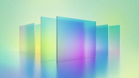 3d render, abstract geometric background, translucent glass with colorful gradient, simple flat square shapesの写真素材