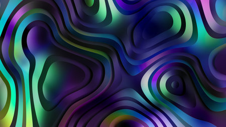 3d render, abstract futuristic background with colorful iridescent metallic texture, curvy shapes and wavy linesの写真素材